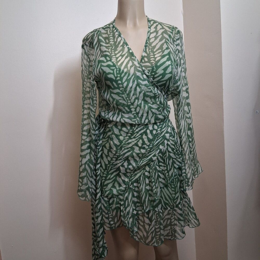 Cloe Cassandro Kimi Silk Mini Wrap Dress Animal Print Small Boho Fairy